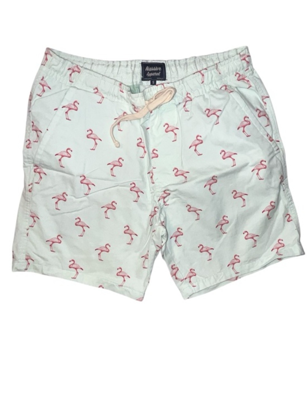 Massive Apparel Flamingo Print Shorts Drawstring Waist Pockets Size Small